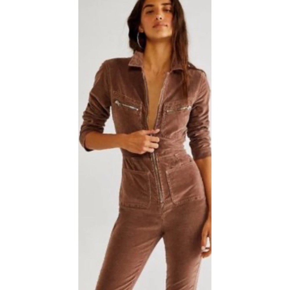 Rare Free people corduroy jumpsuit Zip Front Sz Small Clean